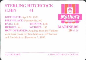 1996 Mother's Cookies Seattle Mariners #10 Sterling Hitchcock Back