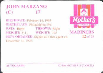 1996 Mother's Cookies Seattle Mariners #12 John Marzano Back