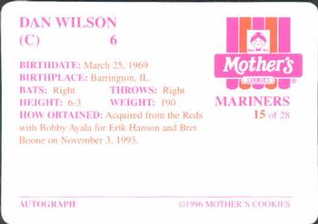1996 Mother's Cookies Seattle Mariners #15 Dan Wilson Back