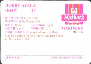 1996 Mother's Cookies Seattle Mariners #20 Bobby Ayala Back