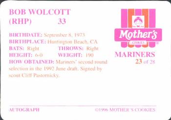 1996 Mother's Cookies Seattle Mariners #23 Bob Wolcott Back
