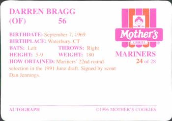 1996 Mother's Cookies Seattle Mariners #24 Darren Bragg Back