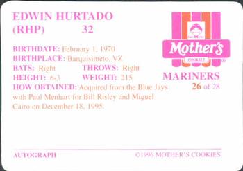 1996 Mother's Cookies Seattle Mariners #26 Edwin Hurtado Back