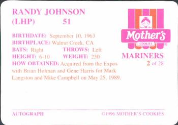 1996 Mother's Cookies Seattle Mariners #2 Randy Johnson Back