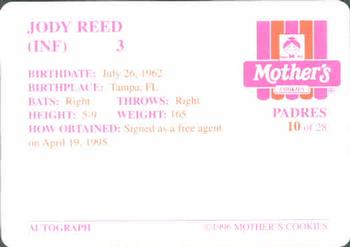1996 Mother's Cookies San Diego Padres #10 Jody Reed Back