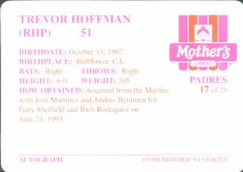 1996 Mother's Cookies San Diego Padres #17 Trevor Hoffman Back