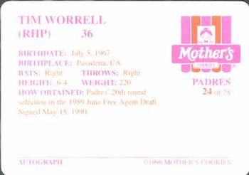 1996 Mother's Cookies San Diego Padres #24 Tim Worrell Back