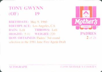 1996 Mother's Cookies San Diego Padres #2 Tony Gwynn Back