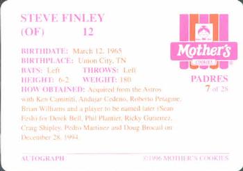 1996 Mother's Cookies San Diego Padres #7 Steve Finley Back