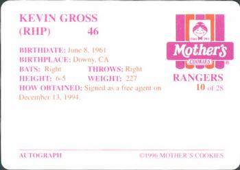 1996 Mother's Cookies Texas Rangers #10 Kevin Gross Back