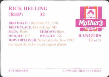 1996 Mother's Cookies Texas Rangers #11 Rick Helling Back
