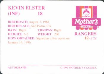 1996 Mother's Cookies Texas Rangers #12 Kevin Elster Back