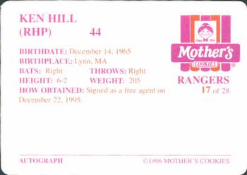 1996 Mother's Cookies Texas Rangers #17 Ken Hill Back