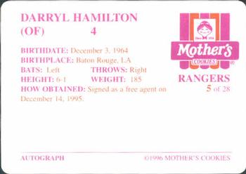 1996 Mother's Cookies Texas Rangers #5 Darryl Hamilton Back