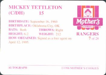 1996 Mother's Cookies Texas Rangers #7 Mickey Tettleton Back
