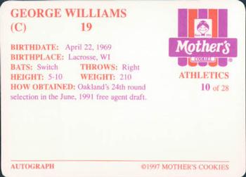 1997 Mother's Cookies Oakland Athletics #10 George Williams Back