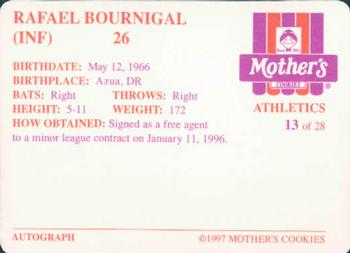 1997 Mother's Cookies Oakland Athletics #13 Rafael Bournigal Back