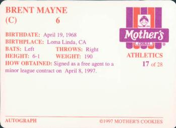 1997 Mother's Cookies Oakland Athletics #17 Brent Mayne Back