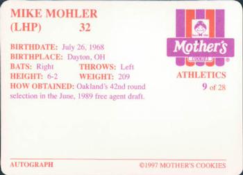 1997 Mother's Cookies Oakland Athletics #9 Mike Mohler Back