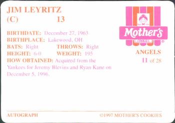1997 Mother's Cookies Anaheim Angels #11 Jim Leyritz Back