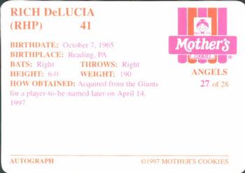 1997 Mother's Cookies Anaheim Angels #27 Rich DeLucia Back