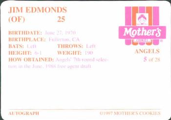 1997 Mother's Cookies Anaheim Angels #5 Jim Edmonds Back