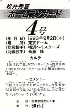 1993 NTV Hideki Matsui Homerun #4 Hideki Matsui Back