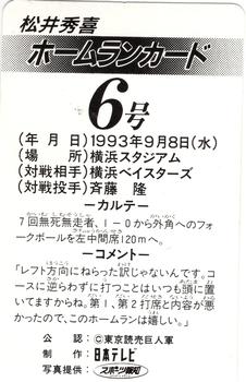 1993 NTV Hideki Matsui Homerun #6 Hideki Matsui Back
