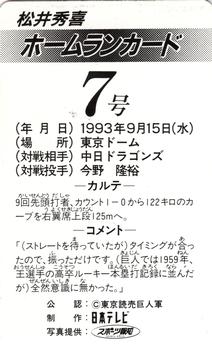 1993 NTV Hideki Matsui Homerun #7 Hideki Matsui Back