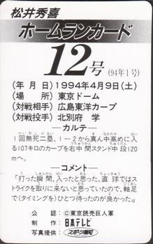 1994 NTV Hideki Matsui Homerun Cards #12 Hideki Matsui Back