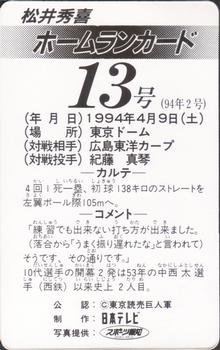 1994 NTV Hideki Matsui Homerun Cards #13 Hideki Matsui Back