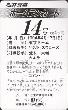 1994 NTV Hideki Matsui Homerun Cards #14 Hideki Matsui Back