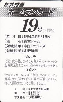 1994 NTV Hideki Matsui Homerun Cards #19 Hideki Matsui Back