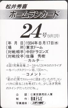1994 NTV Hideki Matsui Homerun Cards #24 Hideki Matsui Back
