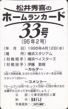 1995 NTV Hideki Matsui Homerun Cards #33 Hideki Matsui Back