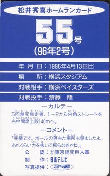 1996 NTV Hideki Matsui Homerun #55 Hideki Matsui Back