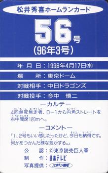 1996 NTV Hideki Matsui Homerun #56 Hideki Matsui Back