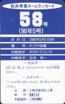 1996 NTV Hideki Matsui Homerun #58 Hideki Matsui Back