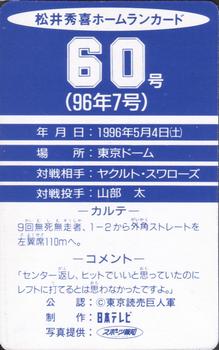 1996 NTV Hideki Matsui Homerun #60 Hideki Matsui Back