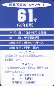 1996 NTV Hideki Matsui Homerun #61 Hideki Matsui Back