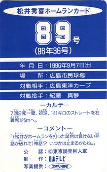 1996 NTV Hideki Matsui Homerun #89 Hideki Matsui Back