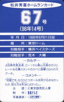 1996 NTV Hideki Matsui Homerun #67 Hideki Matsui Back