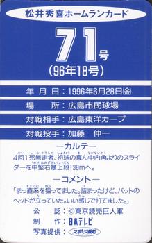 1996 NTV Hideki Matsui Homerun #71 Hideki Matsui Back