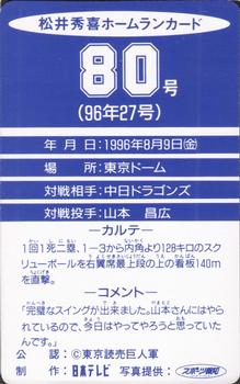 1996 NTV Hideki Matsui Homerun #80 Hideki Matsui Back