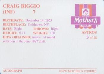 1997 Mother's Cookies Houston Astros #3 Craig Biggio Back
