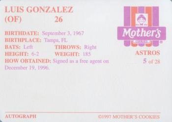 1997 Mother's Cookies Houston Astros #5 Luis Gonzalez Back