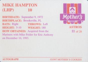 1997 Mother's Cookies Houston Astros #11 Mike Hampton Back