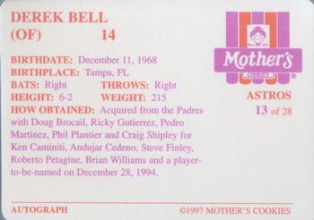 1997 Mother's Cookies Houston Astros #13 Derek Bell Back