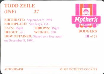 1997 Mother's Cookies Los Angeles Dodgers #10 Todd Zeile Back