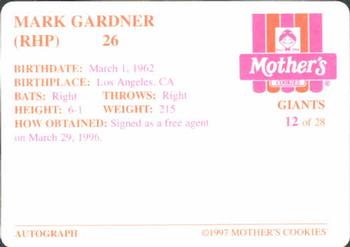 1997 Mother's Cookies San Francisco Giants #12 Mark Gardner Back